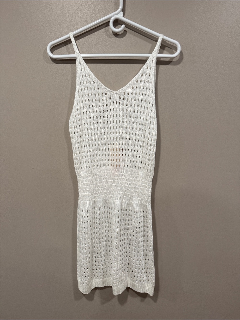 White Knit Mini Dress - Lightweight V-Neck